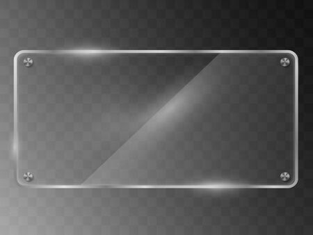 Vector glass frame. Isolated on transparent background. Glass banner realistic vector illustrationのイラスト素材