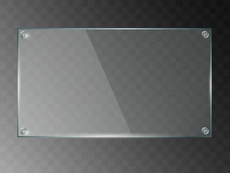 Vector glass frame. Isolated on transparent background. Glass banner realistic vector illustrationのイラスト素材