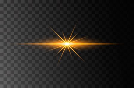 Vector transparent sunlight special lens flash light effect.front sun lens flash. Vector blur in the light of radiance. Element of decor. Horizontal stellar rays and searchlight.のイラスト素材