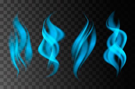 Blue smoke isolated on transparent background. Vector  fog, vapor setのイラスト素材