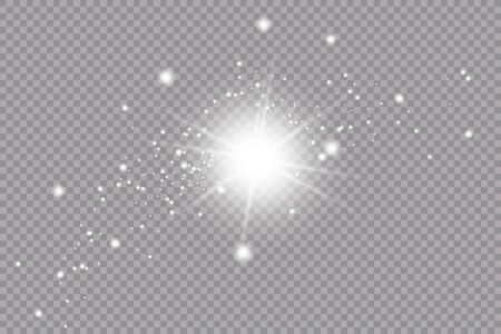 White glowing light explodes on a transparent background. with ray. Transparent shining sun, bright flash. Special lens flare light effect.のイラスト素材