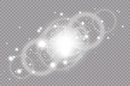 White glowing light explodes on a transparent background. with ray. Transparent shining sun, bright flash. Special lens flare light effect.のイラスト素材