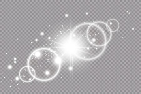 White glowing light explodes on a transparent background. with ray. Transparent shining sun, bright flash. Special lens flare light effect.のイラスト素材