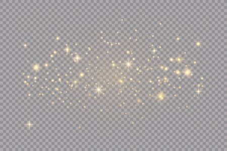 Set of golden glowing lights effects isolated on transparent background. Sun flash with rays and spotlight. Glow light effect. Star burst with sparkles.のイラスト素材