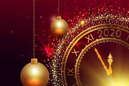 2020 New Years background vintage gold shining clock report time five minutes to midnightのイラスト素材