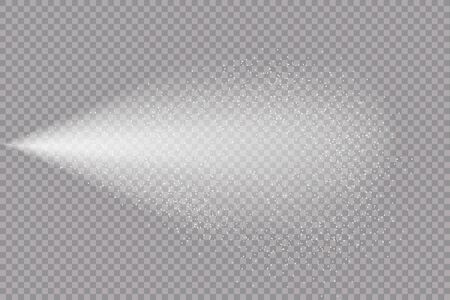 Airy water spray.Mist.Sprayer fog isolated on black transparent background. Airy spray and water hazy mist clean illustration.Vector illustration for your design, advertising, brochures and rest.のイラスト素材
