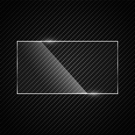 Glass plate on transparent background. Acrylic and glass texture with glares and light. Realistic transparent glass window in frame. Vectorのイラスト素材