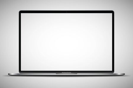 Realistic Dark Notebook with Transparent Screen Isolated. 16 inch Laptop. Open Display. Can Use for Project,のイラスト素材