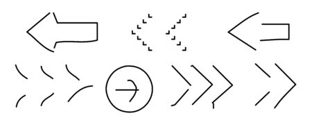 hand drawn Arrows icons Set. arrow icon with various directions. Doodle vector illustration. isolated on a white backgroundのイラスト素材