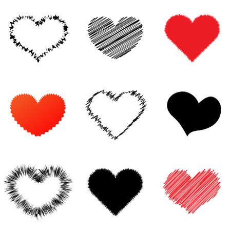 Vector hearts set. Different style and shapeのイラスト素材