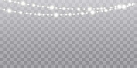 Christmas lights isolated realistic design elements. Glowing lights for Xmas Holiday cards, banners, posters, web designのイラスト素材