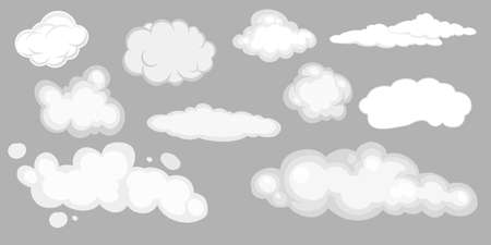 Vector smoke set special effects template. Cartoon steam clouds, puff, mist, fog, watery vapour or dust explosion 2D VFX illustration. PNG. Vector illustrationのイラスト素材