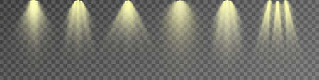 Set of Spotlight isolated on transparent background. Vector glowing light effect with gold rays and beams. PNG. Vector illustrationのイラスト素材