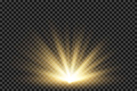 Light flare special effect with rays of light and magic sparkles. Glow transparent vector light effect set, explosion, glitter, spark, sun flash. Vector illustration.のイラスト素材