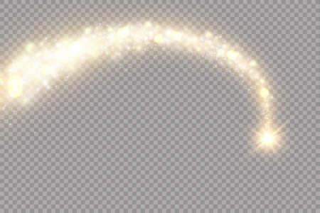 Vector golden sparkling falling star. Stardust trail. Cosmic glittering wave. PNG. . Vector illustrationのイラスト素材