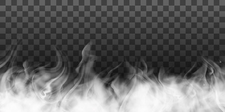 Fog or smoke isolated transparent special effect. White vector cloudiness, mist or smog background. PNG. . Vector illustrationのイラスト素材