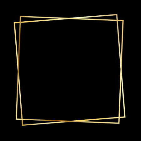 Gold shiny glowing vintage frame with shadows isolated on black background. Golden luxury realistic rectangle border. PNG. Vector illustrationのイラスト素材