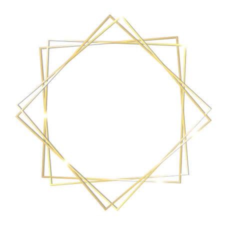 Gold shiny glowing vintage frame with shadows isolated on white background. Golden luxury realistic rectangle border. PNG. Vector illustrationのイラスト素材