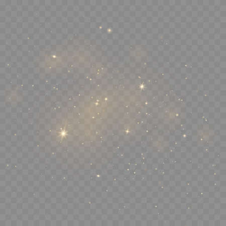 The dust sparks and golden stars shine with special light. Vector sparkles on a transparent background. . Vector illustrationのイラスト素材