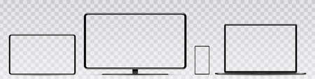 Device screen mockup. Smartphone, tablet, laptop and monoblock monitor, with blank screen for you design. PNG.のイラスト素材