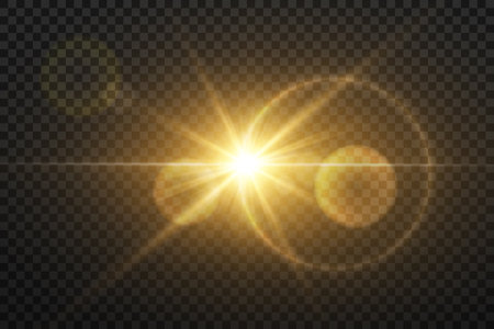 Transparent sunlight special lens flare light effect. Sun flash with rays and spotlight. vector illustrationのイラスト素材