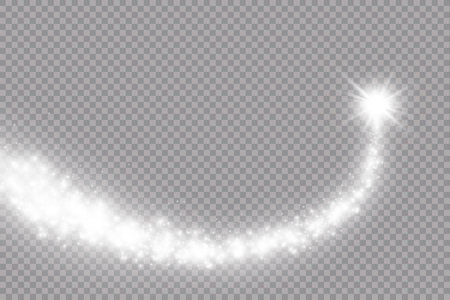 White sparks and golden stars shine with special light. Vector sparkles on a transparent background. Christmas light effect. Sparkling magical dust particles.のイラスト素材
