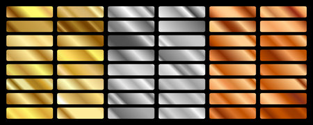 Gold, silver, bronze, copper gradient gradients set. vector illustrationのイラスト素材