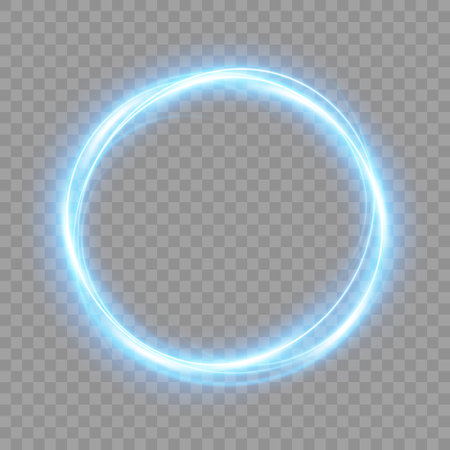 Blue neon circle light effect on transparent background. Glowing light effect.のイラスト素材