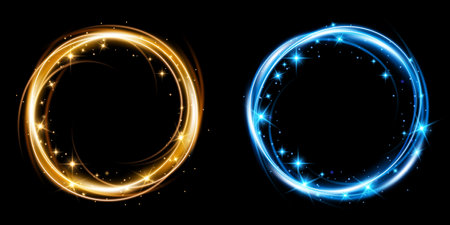 Abstract glowing circle on black background. Vector Illustration EPS10.のイラスト素材
