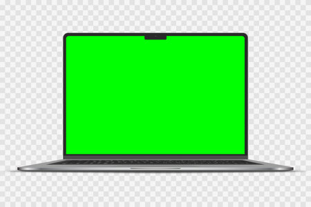 Laptop with green screen isolated on transparent background. vector illustration.のイラスト素材
