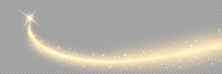 light effect. Yellow sparks and golden stars shine with special light. Vector sparkles on a transparent background. Sparkling magical dust particles.のイラスト素材