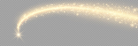 Glowing golden light effect. Vector sparkles on transparent background.のイラスト素材