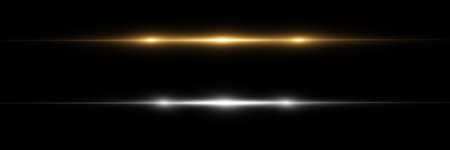 Set of horizontal light flares. Glowing streaks on black background. Luminous abstract sparkling lined background. light effect wallpaper. Sparkling magical dust particles.のイラスト素材