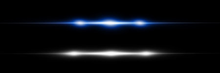 Set of two horizontal light flares. Laser beams, horizontal light rays.のイラスト素材