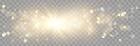 The dust sparks and golden stars shine with special light. Vector sparkles on a transparent background. Sparkling magical dust particles.のイラスト素材