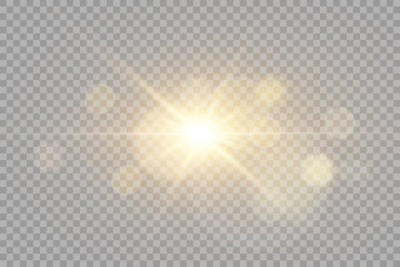 Vector transparent sunlight special lens flare light effect. Sun flash with rays and spotlight.のイラスト素材