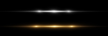 Set of three horizontal light flares. Glowing streaks on black background. Luminous abstract sparkling lined background. light effect wallpaper.のイラスト素材