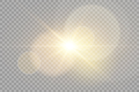 Vector transparent sunlight special lens flare light effect. Sun flash with rays and spotlight.のイラスト素材