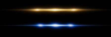 Set of three horizontal lens flares. Laser beams, horizontal light rays.のイラスト素材