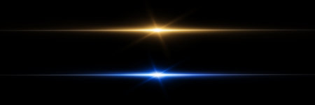 Light lens flares. Glowing streaks on black background. Luminous abstract sparkling lined background. light effect wallpaper.のイラスト素材