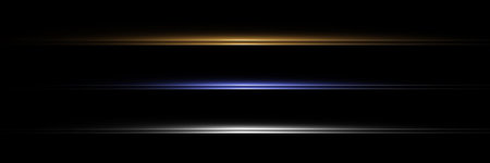 Set of two abstract yellow and blue light rays on black background. vector illustrationのイラスト素材