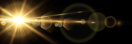 star with lens flare and bokeh effect.sunset or sunrise over black backgroundのイラスト素材