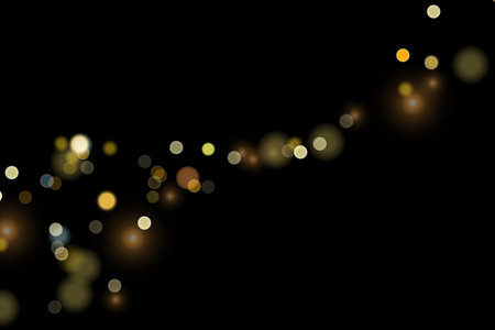 Abstract gold bokeh light on black background. vector illustration.のイラスト素材