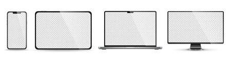 Realistic laptop, tablet, smartphone. Vector illustration isolated on white background.のイラスト素材