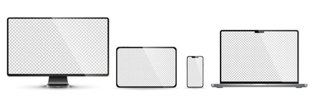 Realistic laptop, smartphone and tablet pc isolated on white background. vector illustration.のイラスト素材