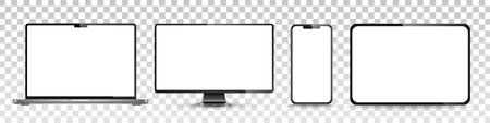 Realistic tablet, laptop, smartphone, computer monitor with blank screen. vector illustration.のイラスト素材