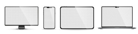 Realistic computer monitor, laptop, tablet with blank screen. vector illustration.のイラスト素材