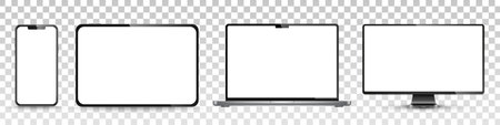 Realistic laptop, tablet and mobile phone with blank screen. vector illustration.のイラスト素材