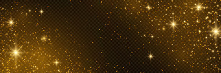 Gold glittering light effect. Star dust sparks and golden stars shine with special light. Vector sparkles on a transparent background.のイラスト素材