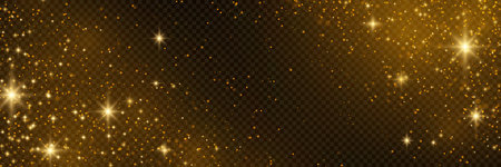 Gold glittering star dust trail sparkling particles isolated on transparent background.のイラスト素材